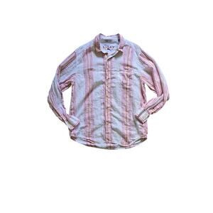 Tommy Bahama Relax Linen White Pink Striped Long Sleeve Coastal Wedding Shirt Lg